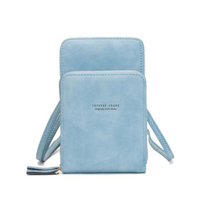 Designer Handy-Handtasche aus Leder mit dreifachem Verschluss und Kartenfächer I Handy Umhängetasche_hellblau 2