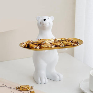 Hello Bear™ - Weiße Tier-Tablett-Statue