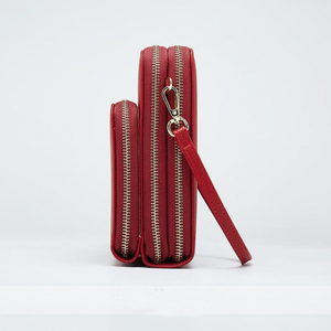 Designer Handy-Handtasche aus Leder mit dreifachem Verschluss und Kartenfächer I Handy Umhängetasche_dunkelrot 3