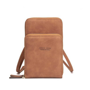 Designer Handy-Handtasche aus Leder mit dreifachem Verschluss und Kartenfächer I Handy Umhängetasche_braun