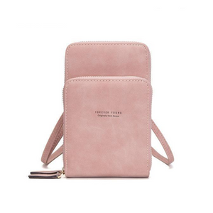 Designer Handy-Handtasche aus Leder mit dreifachem Verschluss und Kartenfächer I Handy Umhängetasche_rosa 3
