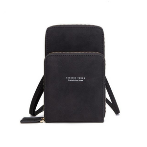 Designer Handy-Handtasche aus Leder mit dreifachem Verschluss und Kartenfächer I Handy Umhängetasche_schwarz 5