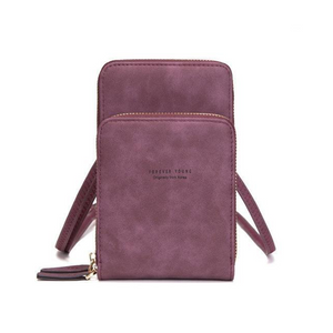 Designer Handy-Handtasche aus Leder mit dreifachem Verschluss und Kartenfächer I Handy Umhängetasche_lila 3