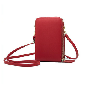Designer Handy-Handtasche aus Leder mit dreifachem Verschluss und Kartenfächer I Handy Umhängetasche_dunkelrot