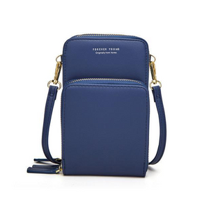 Designer Handy-Handtasche aus Leder mit dreifachem Verschluss und Kartenfächer I Handy Umhängetasche_dunkelblau