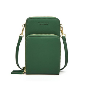 Designer Handy-Handtasche aus Leder mit dreifachem Verschluss und Kartenfächer I Handy Umhängetasche_grün