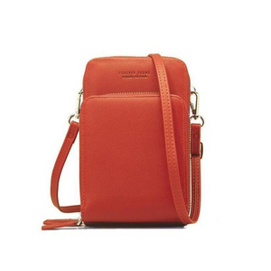 Designer Handy-Handtasche aus Leder mit dreifachem Verschluss und Kartenfächer I Handy Umhängetasche_orange