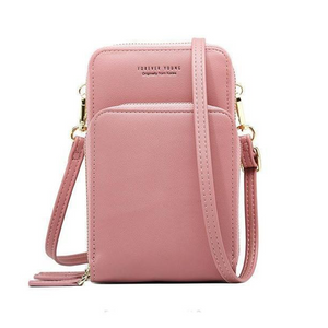 Designer Handy-Handtasche aus Leder mit dreifachem Verschluss und Kartenfächer I Handy Umhängetasche_rosa