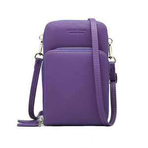 Designer Handy-Handtasche aus Leder mit dreifachem Verschluss und Kartenfächer I Handy Umhängetasche_lila