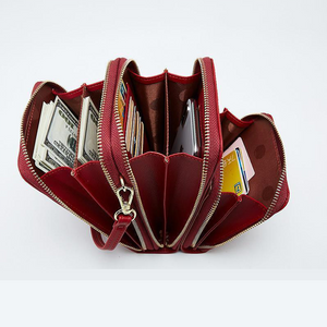 Designer Handy-Handtasche aus Leder mit dreifachem Verschluss und Kartenfächer I Handy Umhängetasche_dunkelrot 4