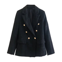 Lade das Bild in den Galerie-Viewer, WOLF Tweed Blazer Jacke Einfarbig Zweireihig Knopfleiste Mantel
