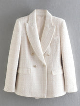 Lade das Bild in den Galerie-Viewer, WOLF Tweed Blazer Jacke Einfarbig Zweireihig Knopfleiste Mantel
