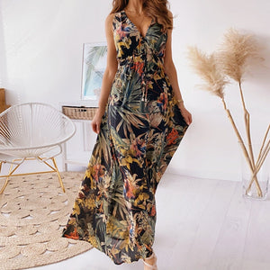 Weber Floral Maxi Kleid | Offener Rücken mit Schleife