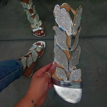 Lade das Bild in den Galerie-Viewer, WOLF Frauen Mode Strass Schmetterling Flügel Muster Sandalen
