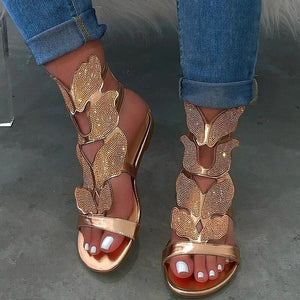 WOLF Frauen Mode Strass Schmetterling Flügel Muster Sandalen