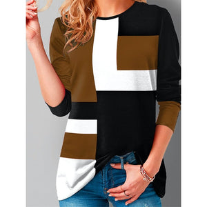 Dossia - Langärmliges T-Shirt in geometrischer Kontrastfarbe für Frauen