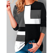 Lade das Bild in den Galerie-Viewer, Dossia - Langärmliges T-Shirt in geometrischer Kontrastfarbe für Frauen
