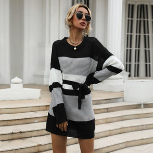 Anjie™ | Pulloverkleid mit Rundhalsausschnitt und Bindegürtel